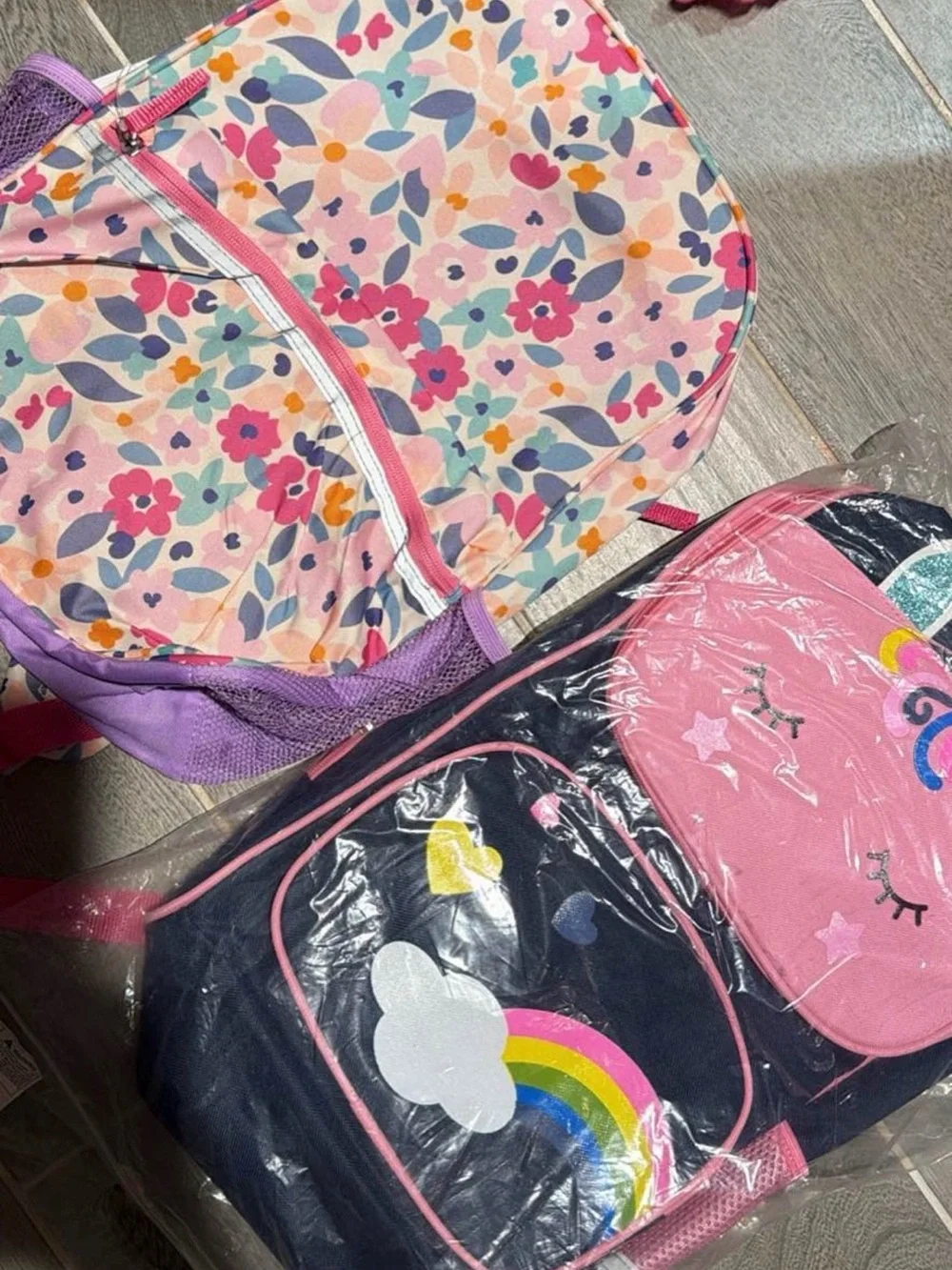 Kids Floral Pink Backpack - Cute Unicorn Rainbow Option